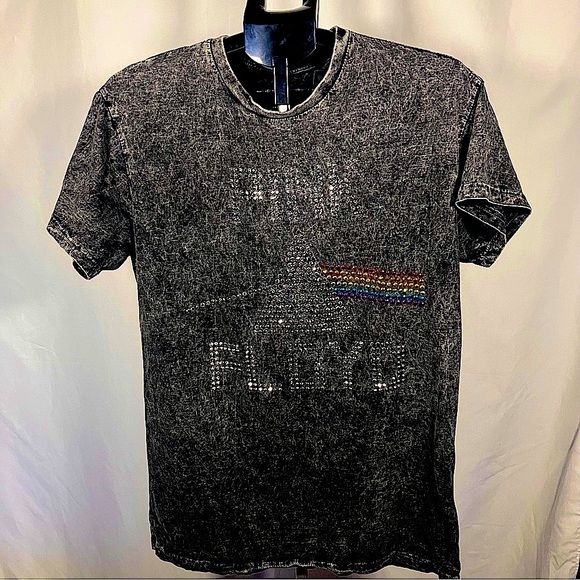 Pink Floyd Studded black Acid Wash T-Shirt Dark side of the Moon, mens size M - Picture 1 of 5